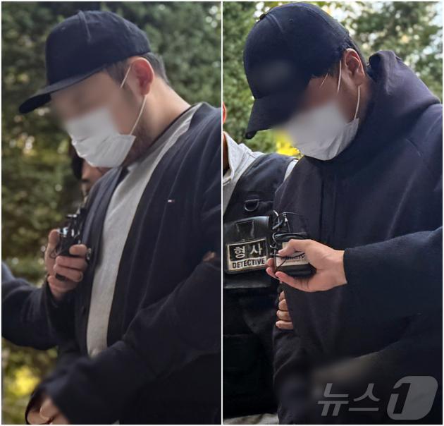 살인미수와 공동감금 등 혐의를 받는 일당들이 29일 오후 구속 전 피의자 심문(영장실질심사)을 받기 위해 인천지법에 출석하고 있다. 이들은 지난 26일 오후 10시 35분께 인천 송도국제도시 한 아파트 주차장에서 유튜버인 30대 남성 A 씨를 차에 태워 납치한 뒤 폭행한 혐의를 받는다. 2025.10.29/뉴스1 ⓒ News1 박소영 기자