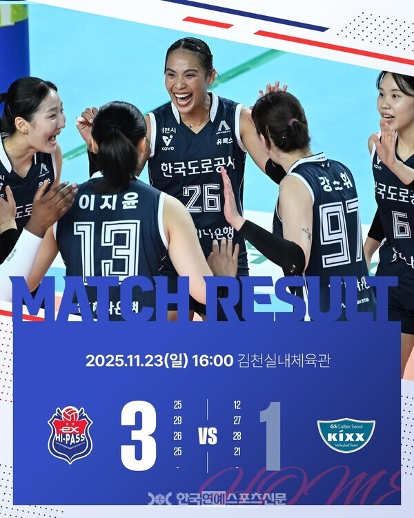 경기결과 / 출처 - 한국도로공사 하이패스 배구단 인스타그램
